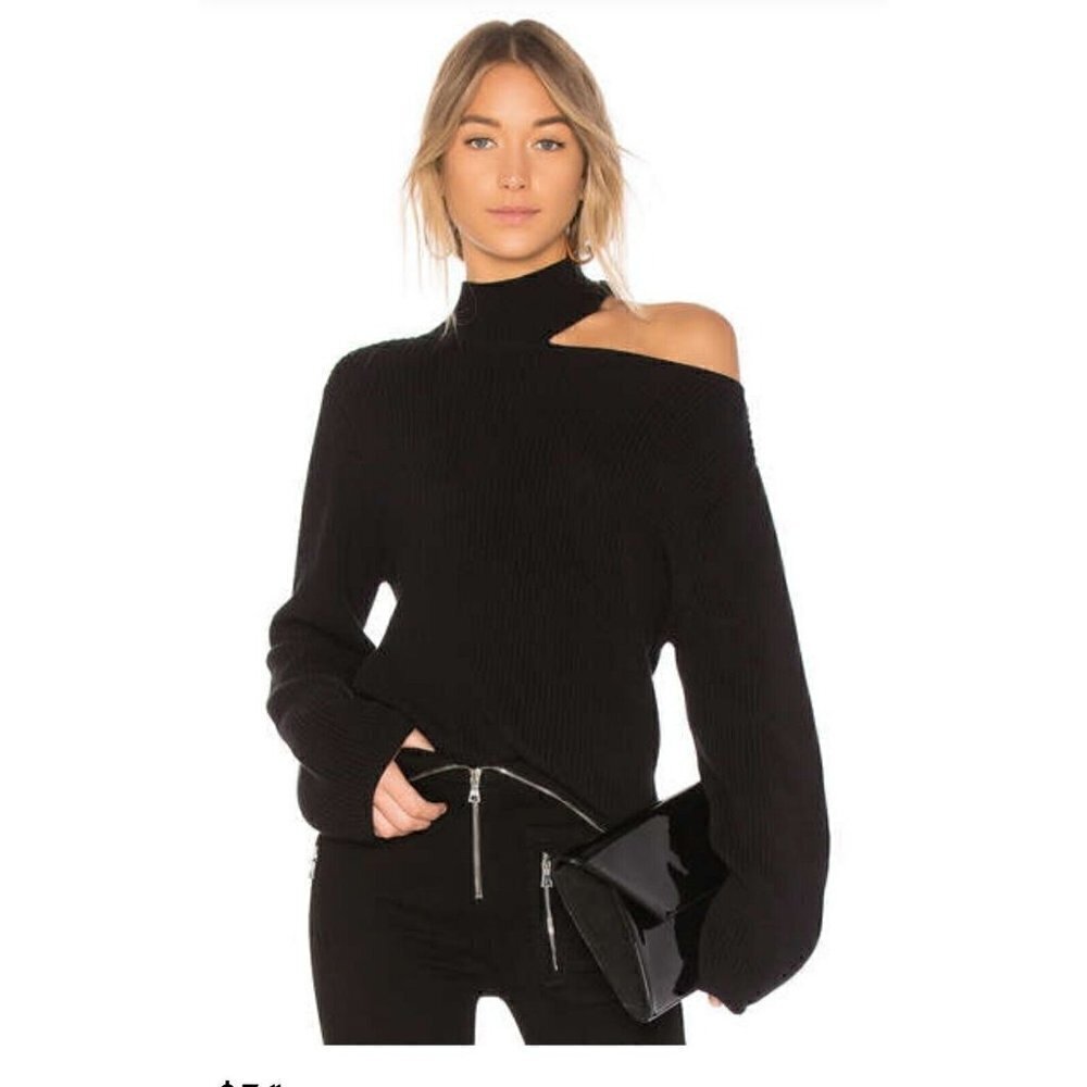 New RtA Langley Sweater Womens S Black Cotton Cut Out Long Sleeve Revolve